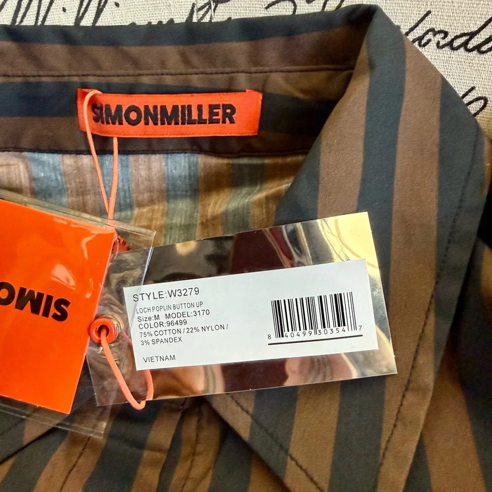 NWT Simon Miller | Loch Poplin Button Up | Black/Choco (M) - Picture 6 of 8